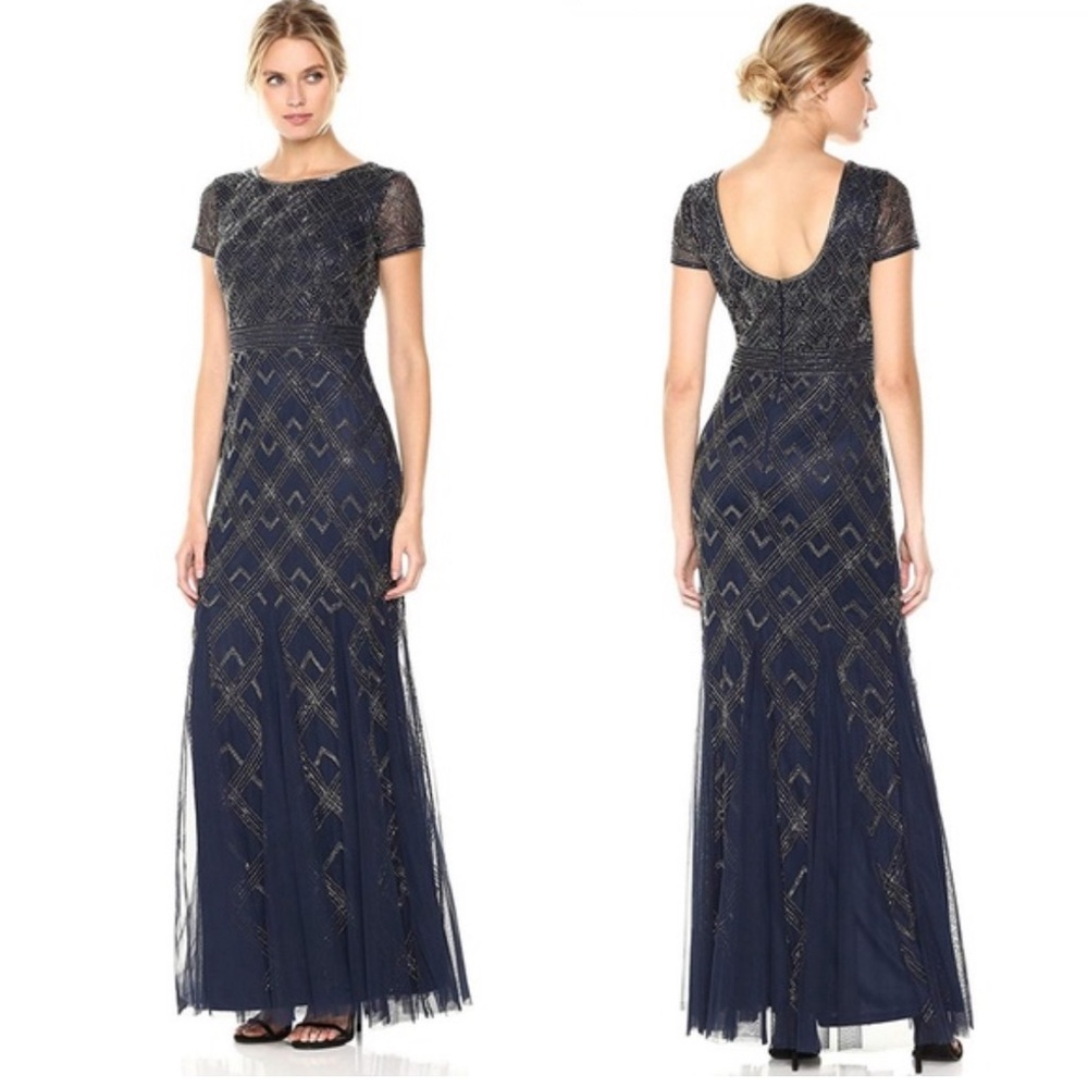 PLUS SIZE SHORT SLEEVE BEADED GOWN